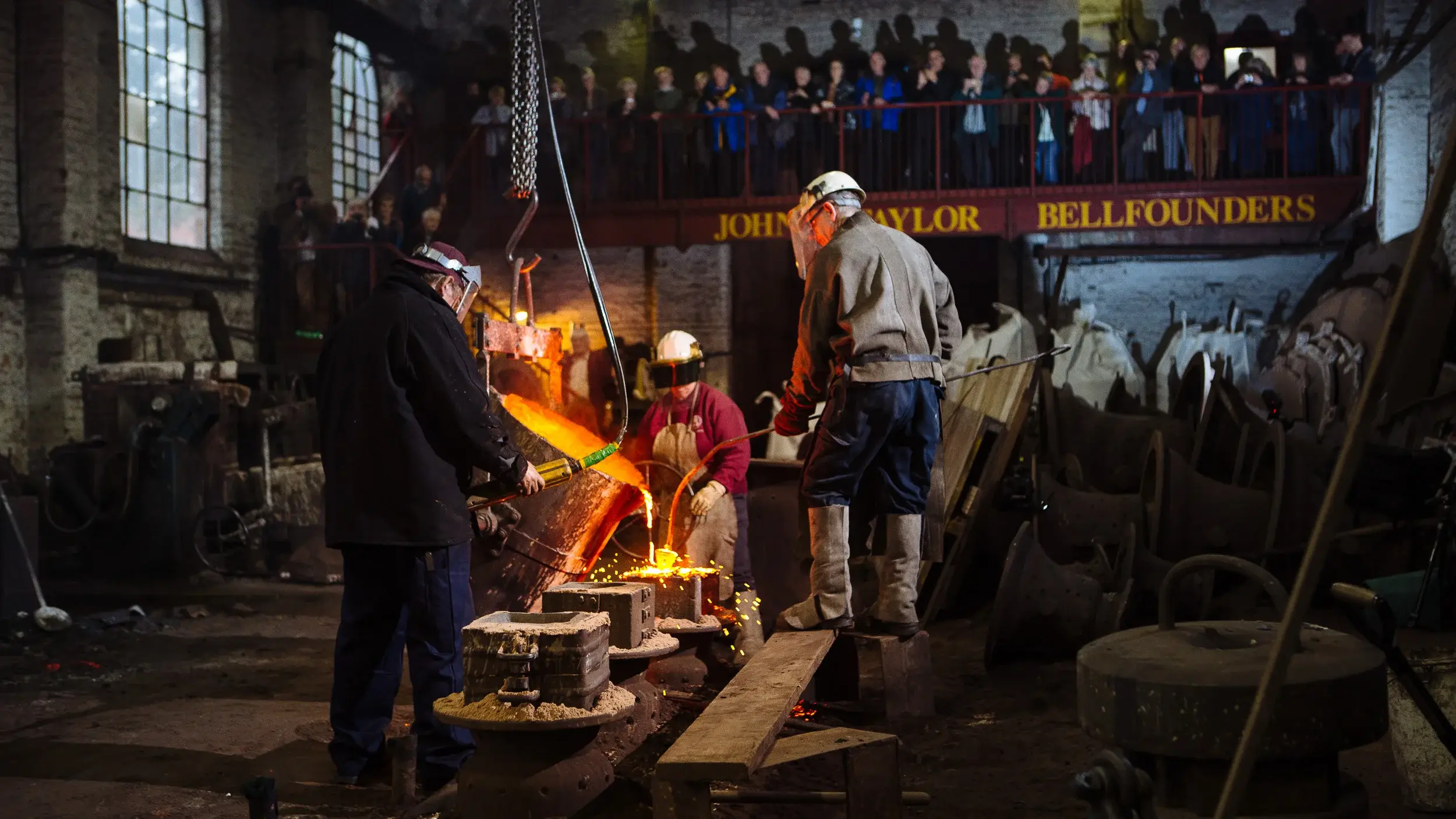 John Tayor & Co. Bell Foundry. Craftsmen recasting the bells of Moresby Church