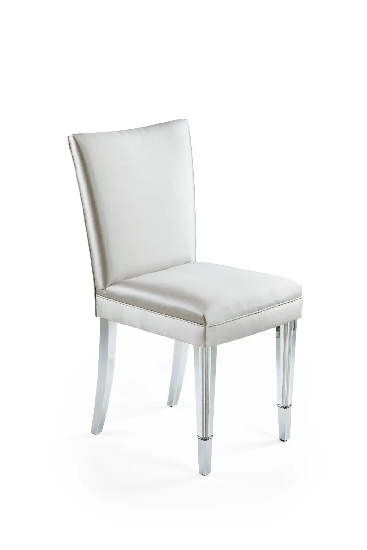 Ivory silk dining chair with acrylic legs, studio product photography